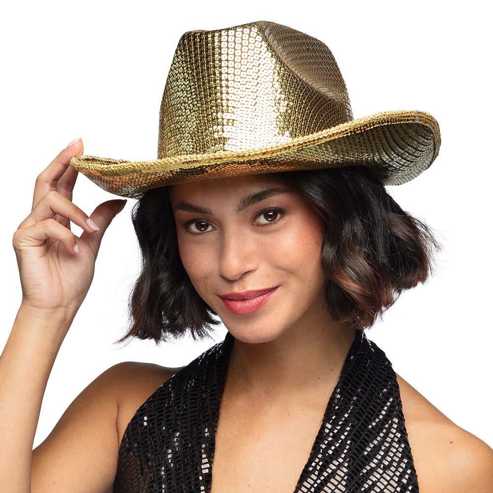 Chapeau Cow-boy Doré Paillettes - Accessoire Soirée à Thème