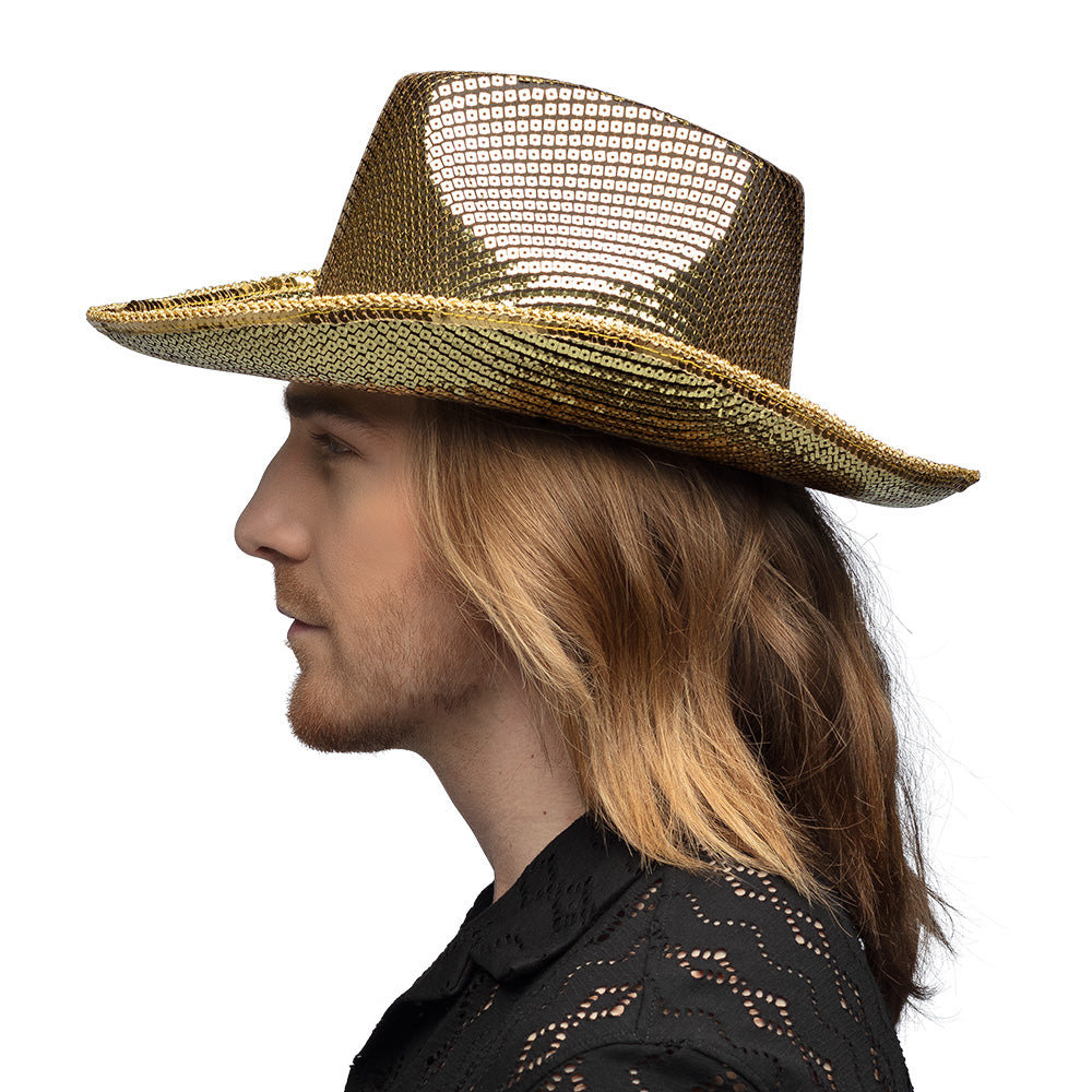 Chapeau Cow-boy Doré Paillettes - Accessoire Soirée à Thème