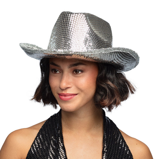 Chapeau Cowboy Paillettes Argent 58cm - Déguisement Festival