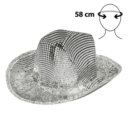 Chapeau Cowboy Paillettes Argent 58cm - Déguisement Festival