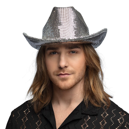 Chapeau Cowboy Paillettes Argent 58cm - Déguisement Festival