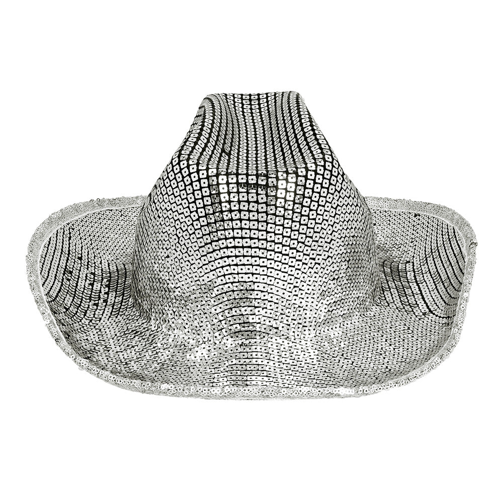 Chapeau Cowboy Paillettes Argent 58cm - Déguisement Festival