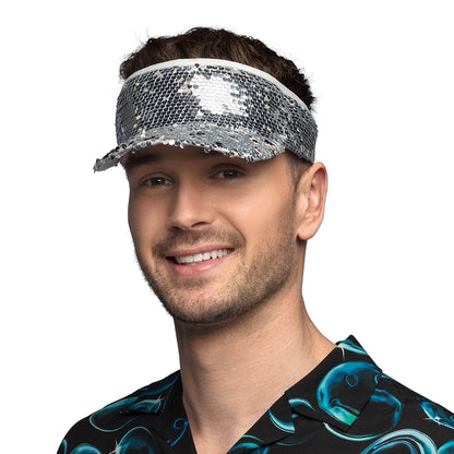 Visière Paillettes Argent - Accessoire Disco Brillant Adulte