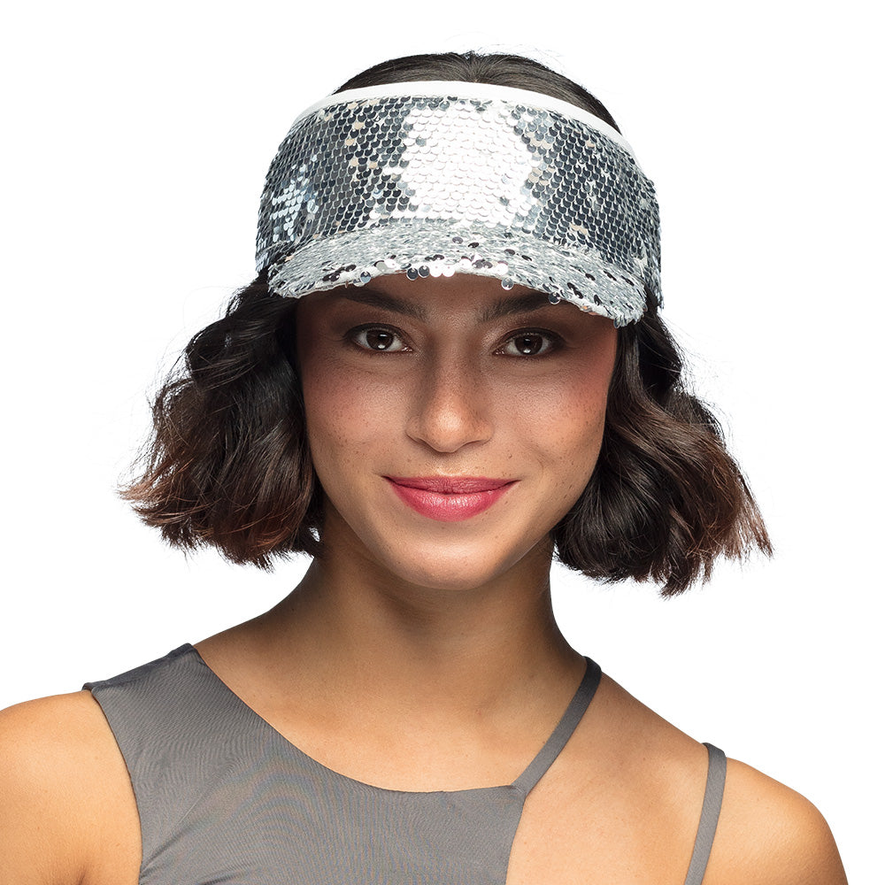 Visière Paillettes Argent - Accessoire Disco Brillant Adulte