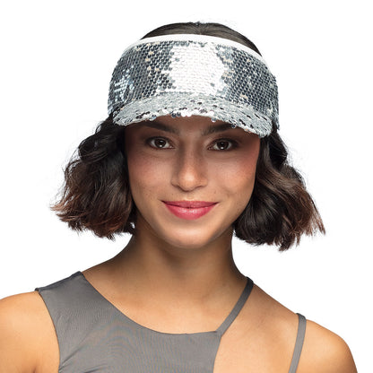 Visière Paillettes Argent - Accessoire Disco Brillant Adulte