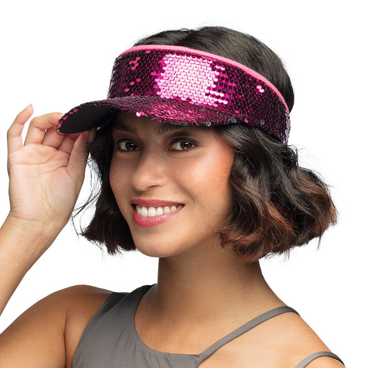 Visière Sequins Rose Fluo - Accessoire Disco Paillettes Brillantes