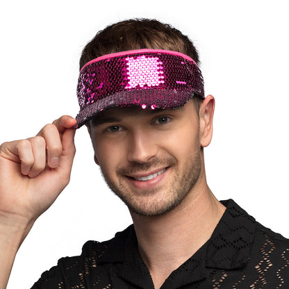 Visière Sequins Rose Fluo - Accessoire Disco Paillettes Brillantes