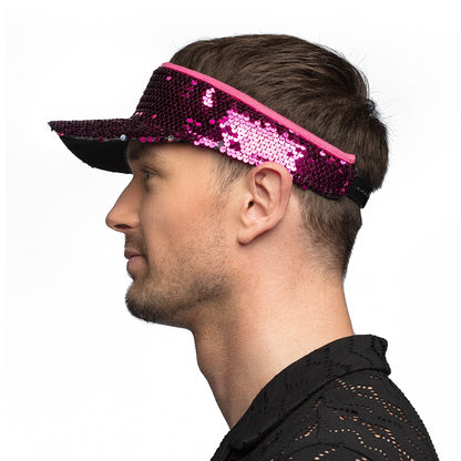 Visière Sequins Rose Fluo - Accessoire Disco Paillettes Brillantes