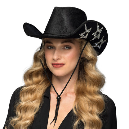 Chapeau Cowboy Noir Strass Étoiles - Déguisement Western