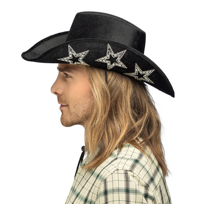 Chapeau Cowboy Noir Strass Étoiles - Déguisement Western