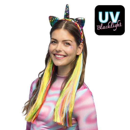 Serre-tête Licorne Paillettes UV Blacklight Multicolore