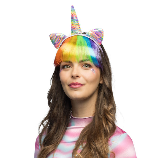 Serre-tête Licorne Paillettes Arc-en-ciel avec Cheveux
