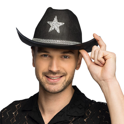Chapeau Cowboy Noir Paillettes Étoile - Déguisement Western