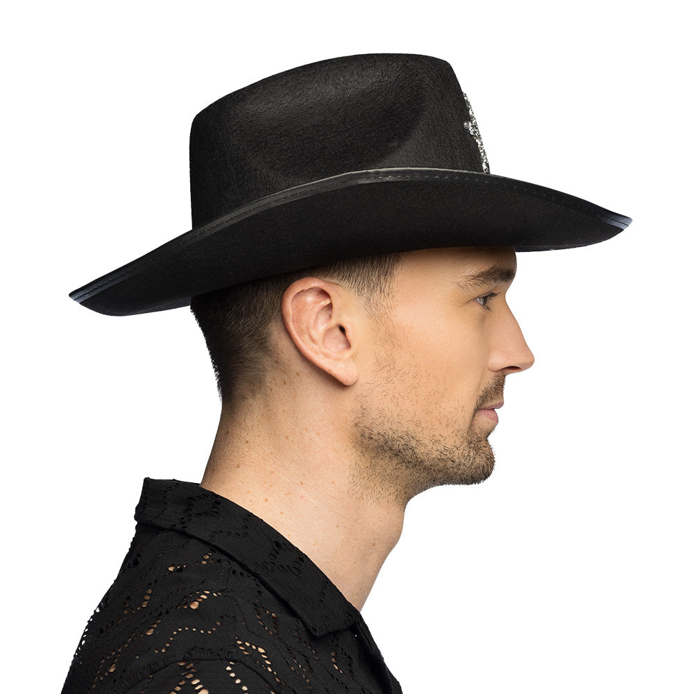 Chapeau Cowboy Noir Paillettes Étoile - Déguisement Western