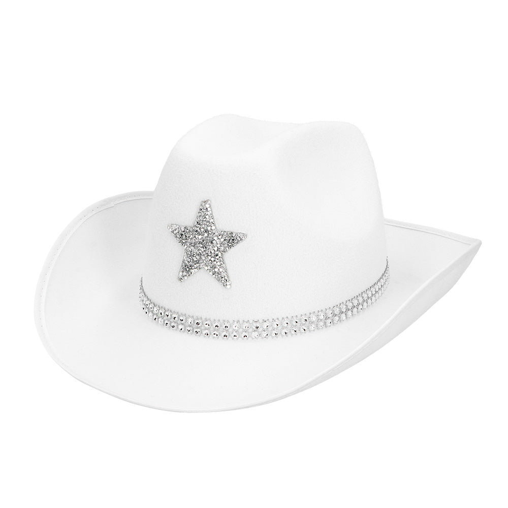 Chapeau Cowboy Blanc Pailleté avec Étoile - Accessoire de Fête