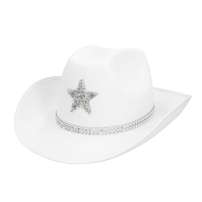 Chapeau Cowboy Blanc Pailleté avec Étoile - Accessoire de Fête