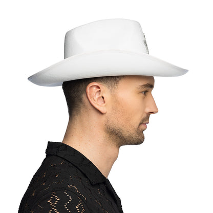Chapeau Cowboy Blanc Pailleté avec Étoile - Accessoire de Fête