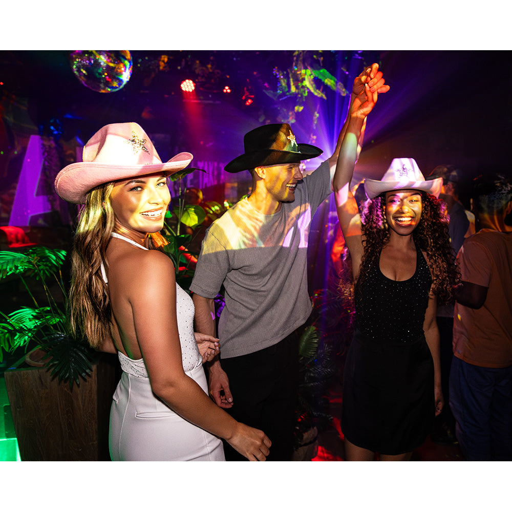 Chapeau Cowboy Blanc Pailleté avec Étoile - Accessoire de Fête