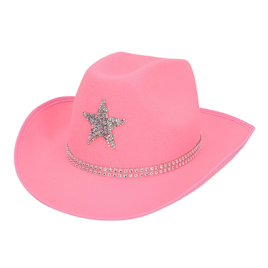Chapeau Cowboy Rose Paillettes Étoile Adulte Festif