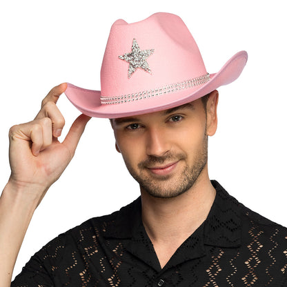 Chapeau Cowboy Rose Paillettes Étoile Adulte Festif