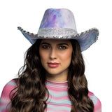 Chapeau Cowboy Paillettes Tie-Dye Rose Violet - Déguisement Adulte