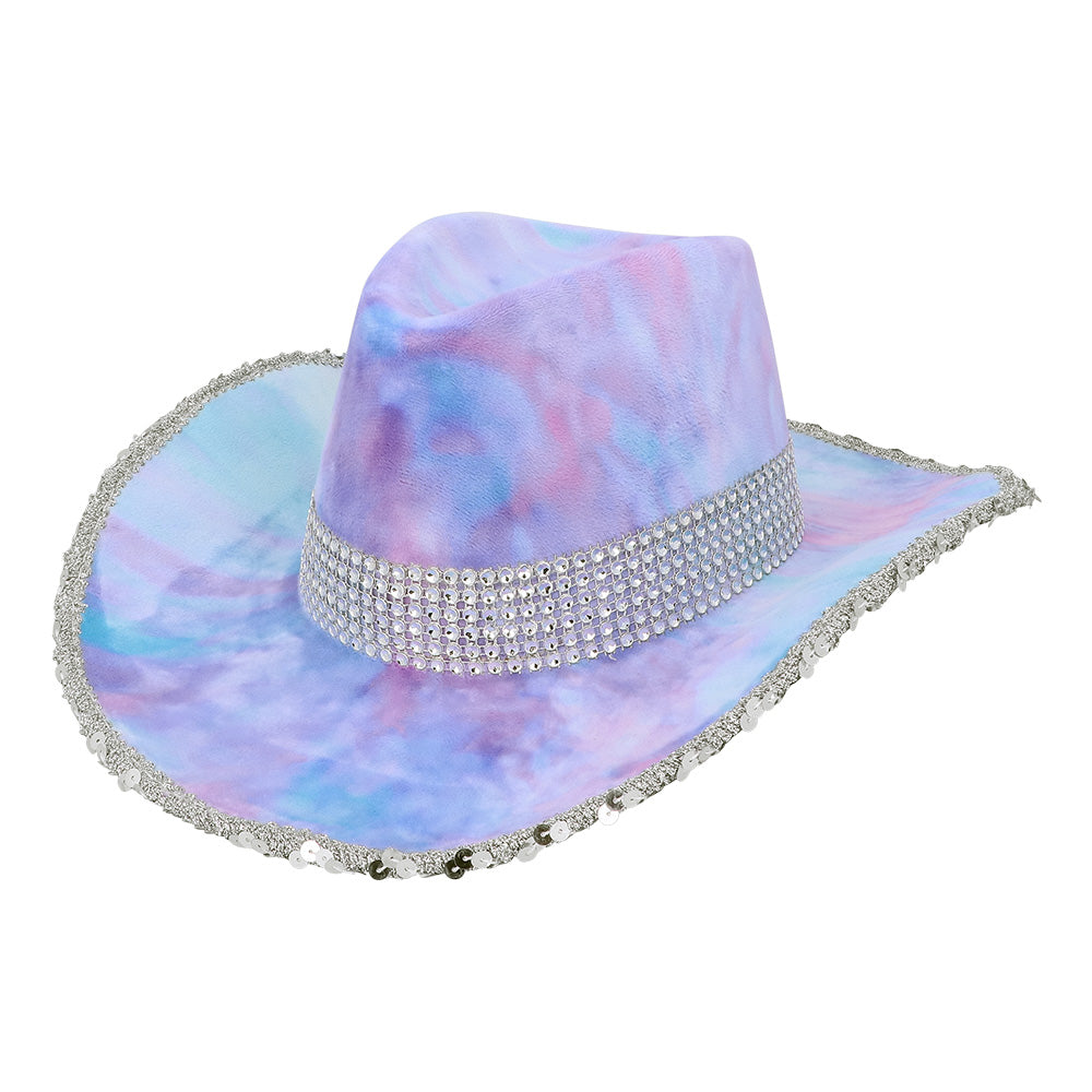 Chapeau Cowboy Paillettes Tie-Dye Rose Violet - Déguisement Adulte