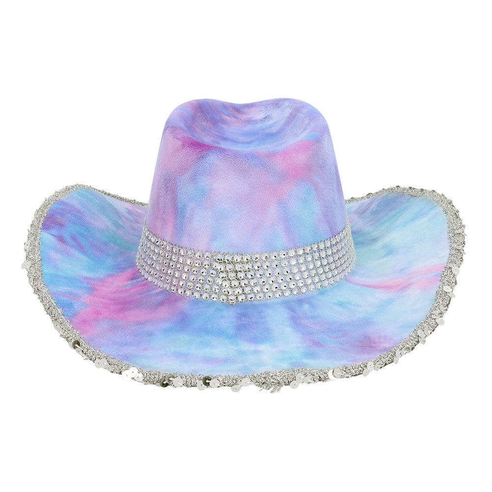 Chapeau Cowboy Paillettes Tie-Dye Rose Violet - Déguisement Adulte