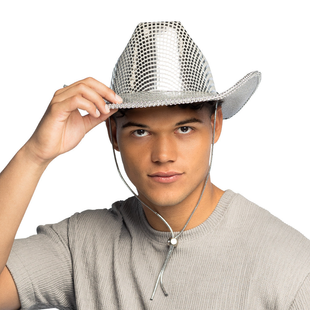 Chapeau Cowboy Sequins Argent - Accessoire Disco Shimmer