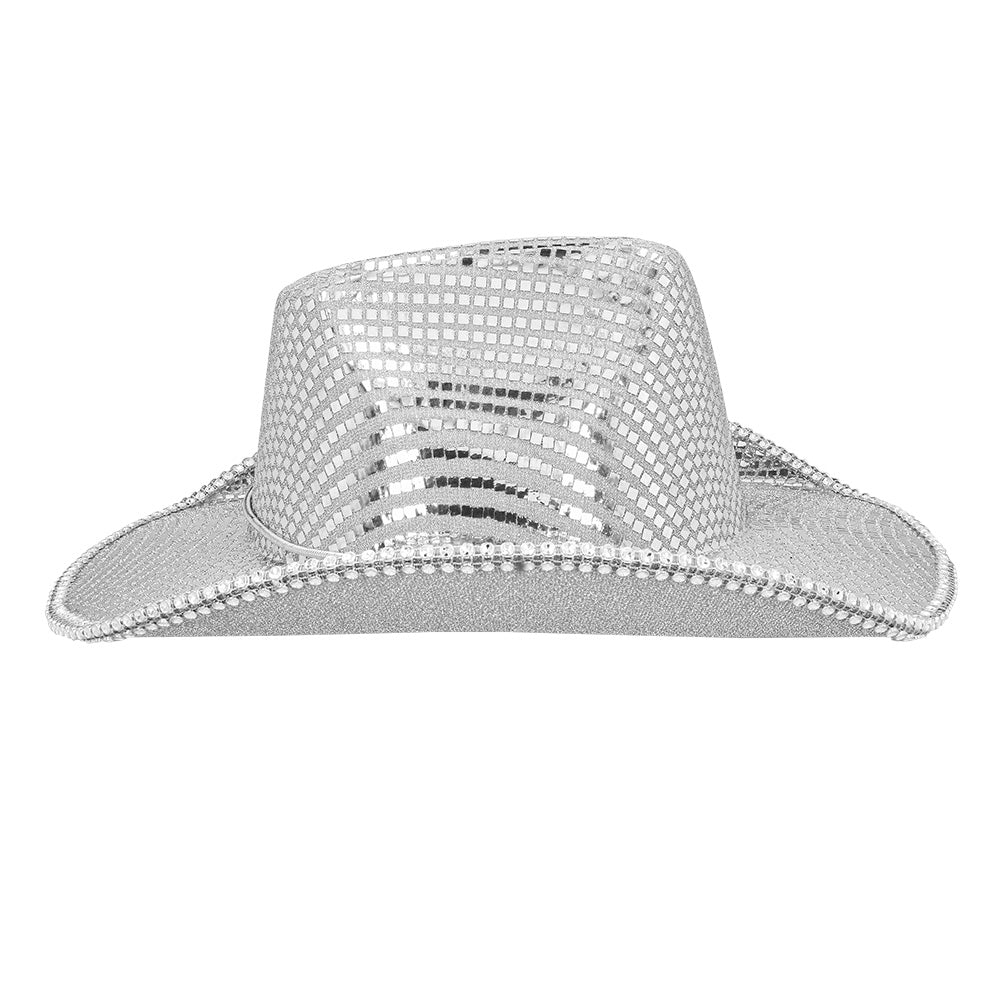 Chapeau Cowboy Sequins Argent - Accessoire Disco Shimmer