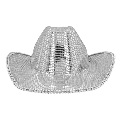 Chapeau Cowboy Sequins Argent - Accessoire Disco Shimmer