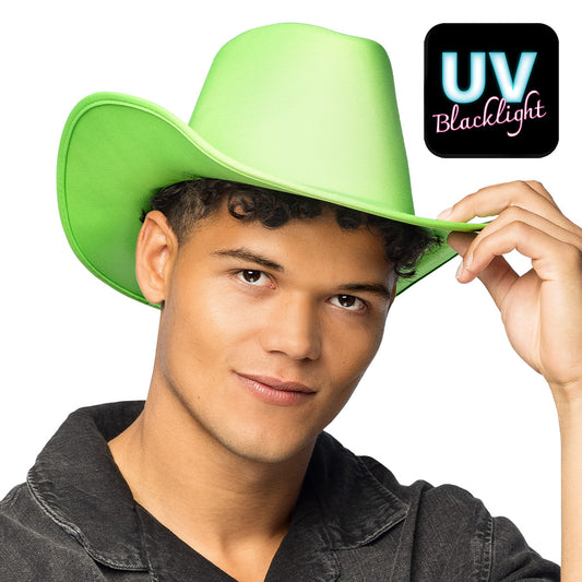 Chapeau Cowboy Vert Fluo Phosphorescent UV Blacklight