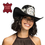 Chapeau Cowboy Noir Velours Cristaux Fleurs Paillettes