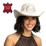 Chapeau Cowboy Blanc Perlé Strass Luxe - Déguisement Adulte