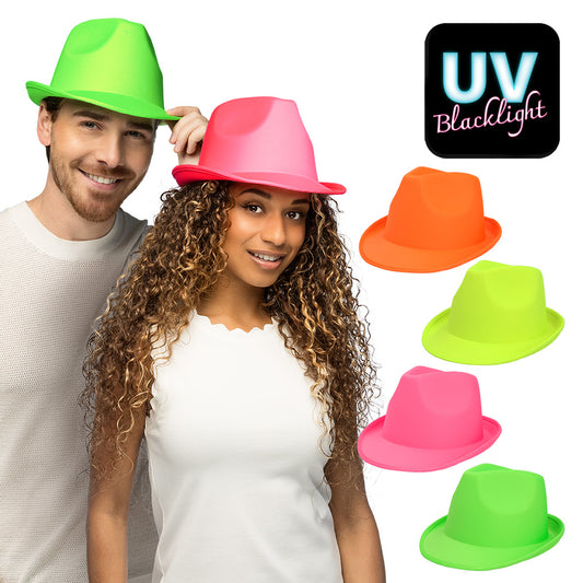 Chapeau Borsalino Fluo Brillant UV - Couleurs Vives pour Fêtes