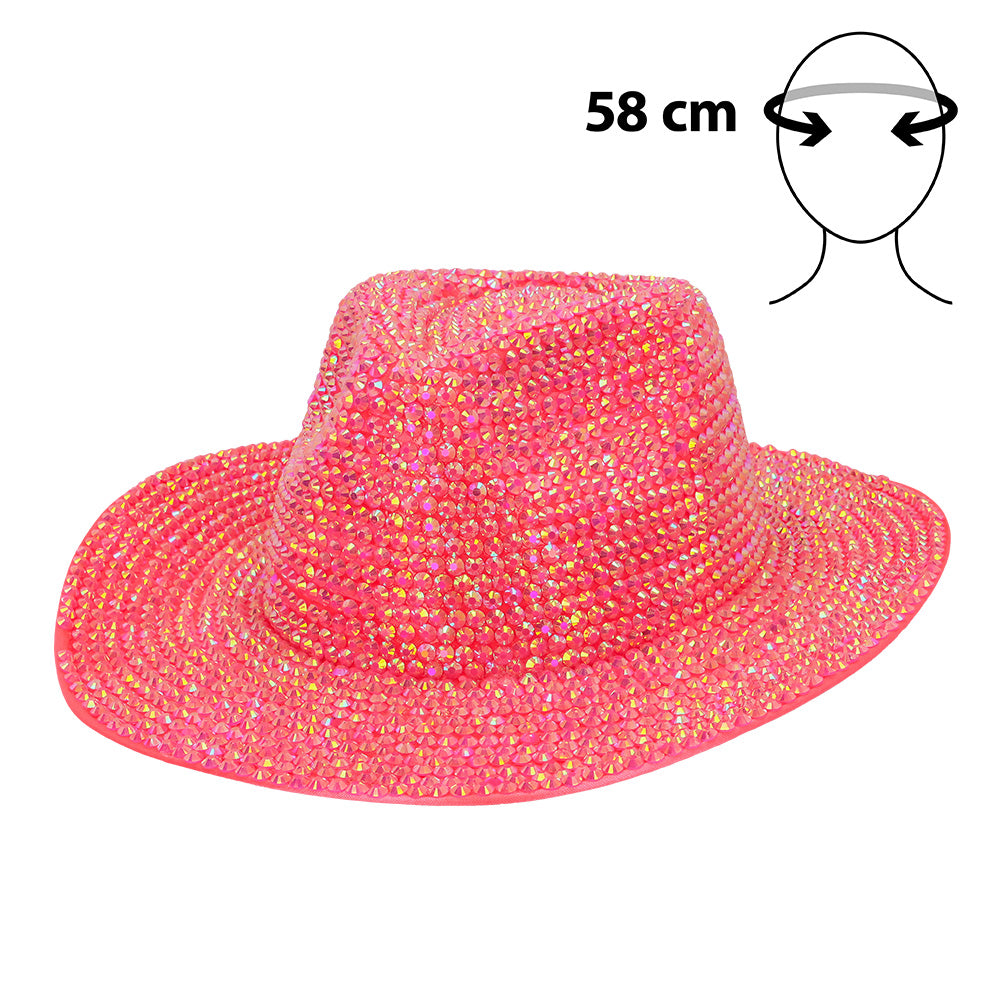 Chapeau Cow-Boy Sequins Rose Fluo Adulte UV Blacklight