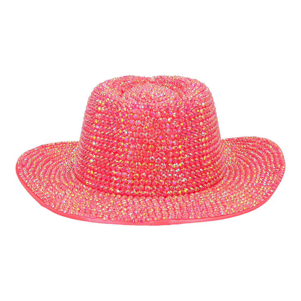 Chapeau Cow-Boy Sequins Rose Fluo Adulte UV Blacklight