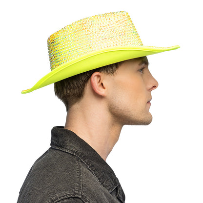 Chapeau Cowboy Jaune Paillettes UV Blacklight 58cm