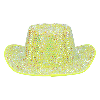 Chapeau Cowboy Jaune Paillettes UV Blacklight 58cm