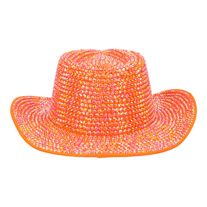 Chapeau Cowboy Paillettes Orange Fluo UV Blacklight