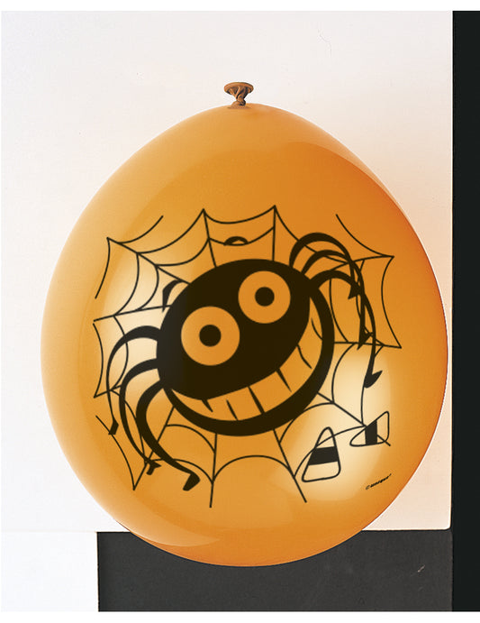 10 Ballons en latex araignées noir et orange 23 cm