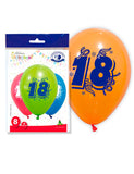 8 Ballons chiffre 18 multicolores 30 cm