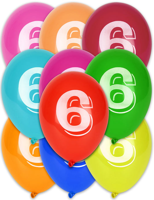 10 Ballons chiffre 6 multicolores 30 cm
