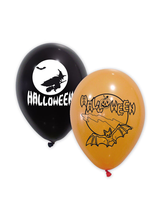 10 Ballons latex noirs et oranges Halloween 30 cm