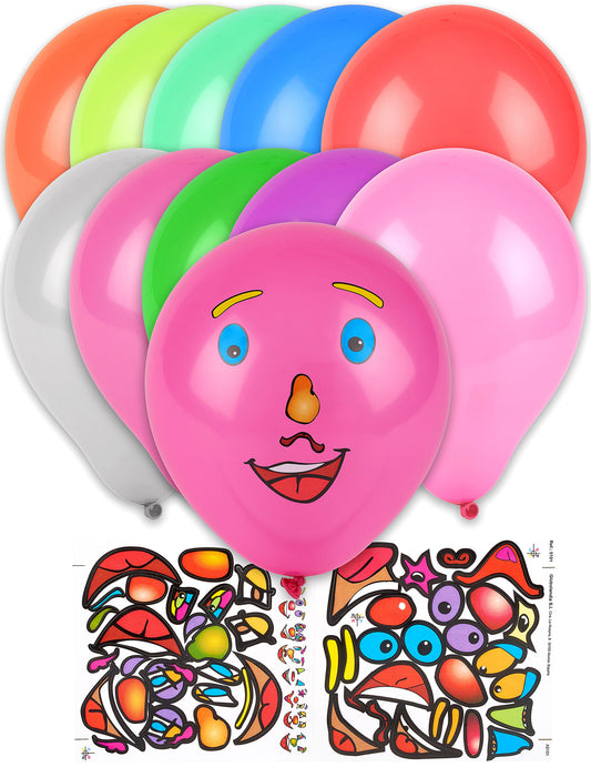 10 Ballons stickers visage multicolores 30 cm