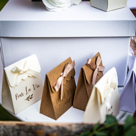 10 Boites kraft mots dorés stickers et rubans 7 x 8,5 cm