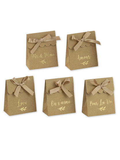 10 Boites kraft mots dorés stickers et rubans 7 x 8,5 cm