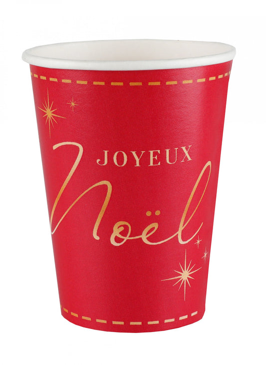 10 Gobelets en carton Joyeux Noël rouges et dorés 7,8 x 9,7 cm