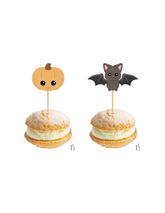 10 Pics en bois citrouille et chauve-souris 5 x 8 cm