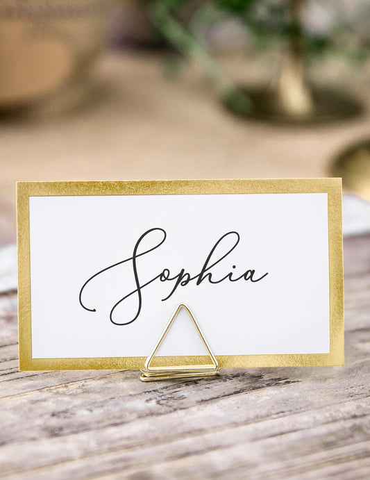10 Supports marque-places triangles dorés 2,3 cm
