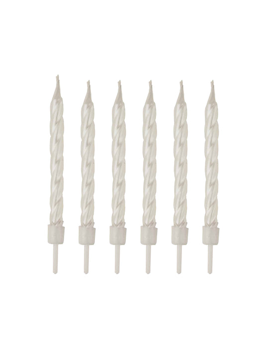 12 Bougies d'anniversaire blanches nacrées 6 cm